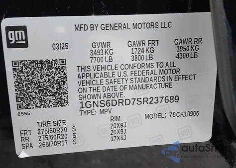 2025 Chevrolet Suburban 4Wd Z71 from USA, damaged, VIN 1GNS6DRD7SR237689